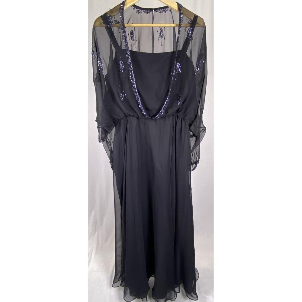 Jack Bryan Maxi Dress Tag Sz 16 (Actual Sz 8/10 )Black‎ Beaded Vintage Formal
